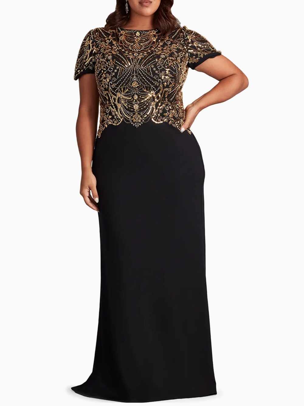 Tadashi Shoji Too Beaded Sequined A-Line Crepe Evening Gown